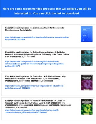 (Ebook) Corpus linguistics for grammar: a guide for research by ...