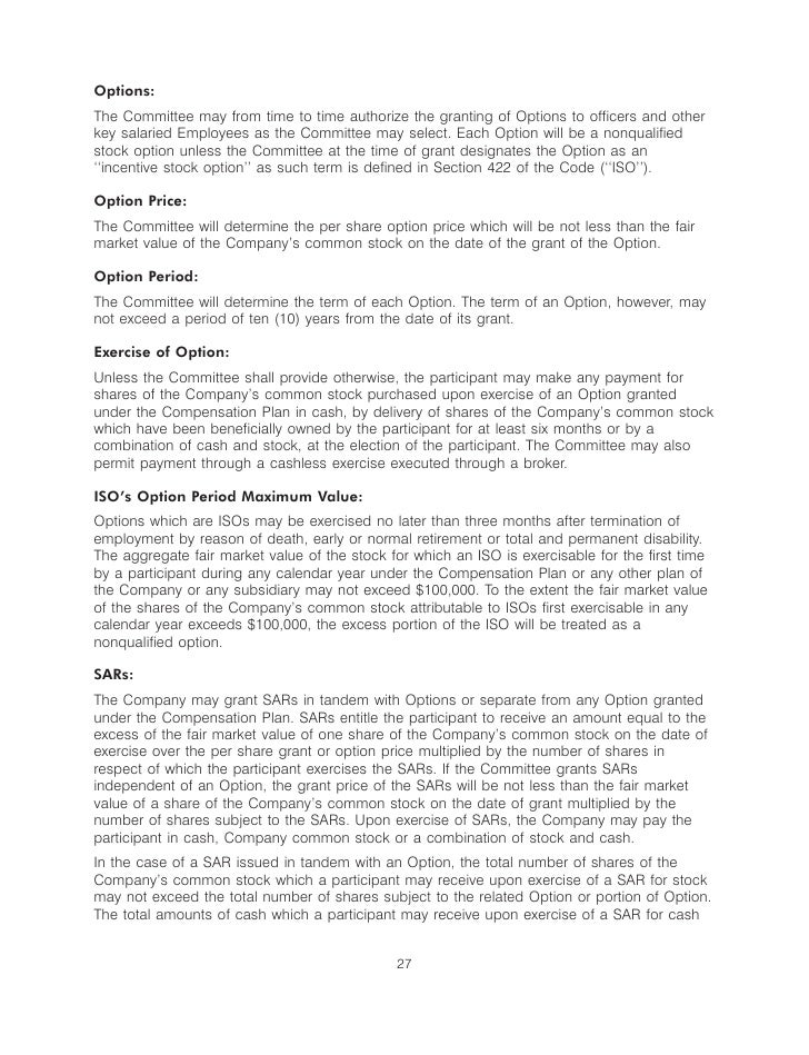 Granting stock options to key employees