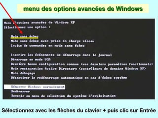menu des options avancées de Windows
Sélectionnez avec les flèches du clavier + puis clic sur Entrée
 