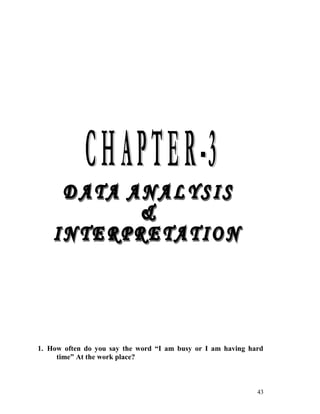 1. How often do you say the word “I am busy or I am having hard
     time” At the work place?



                                                             43
 