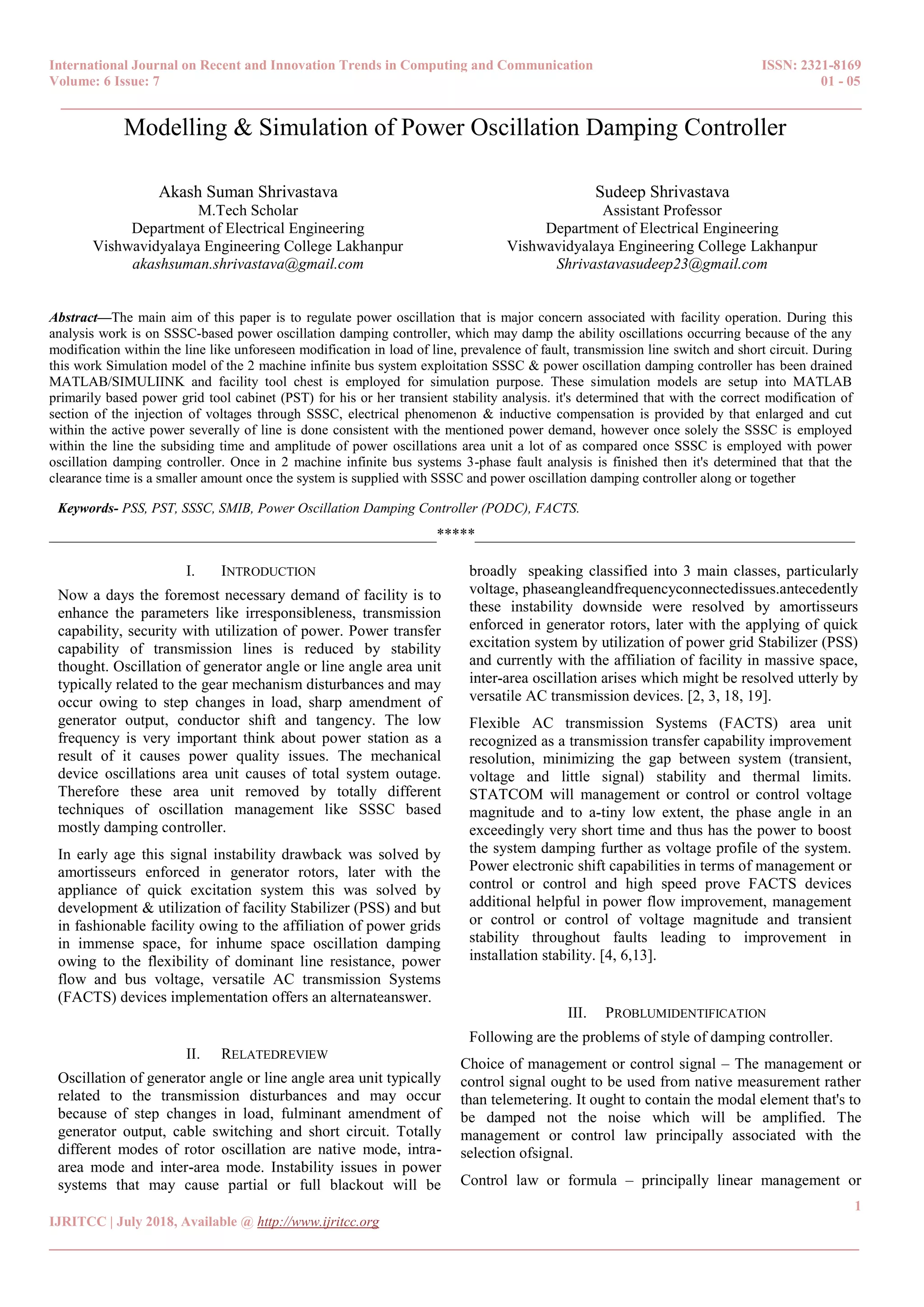 Modelling & Simulation of Power Oscillation Damping Controller | PDF ...