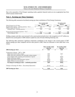 xcel energy 2007_Q2_Earnings_Release