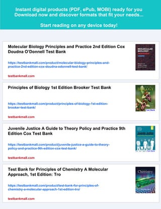 Test Bank for Molecular Biology: Principles and Practice, 1st Edition ...
