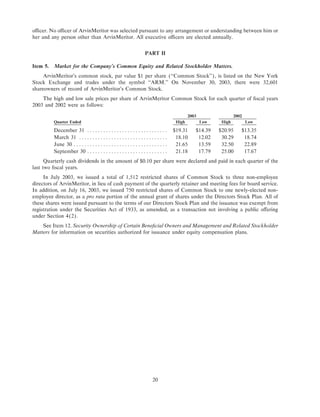 Arvinmeritor 2003 Annual Report