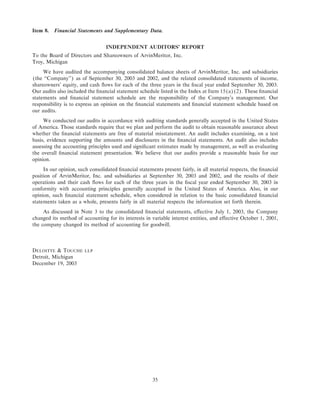 Arvinmeritor 2003 Annual Report