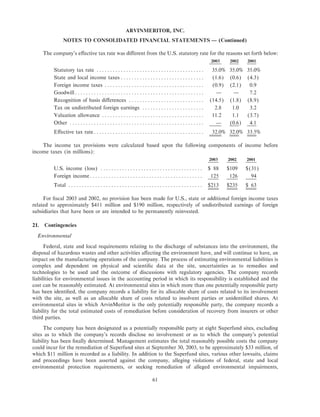 Arvinmeritor 2003 Annual Report