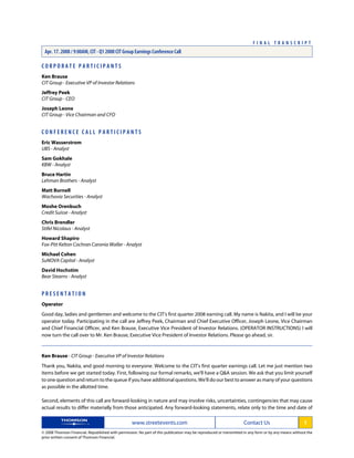 CIT1Q 2008Transcript FINAL