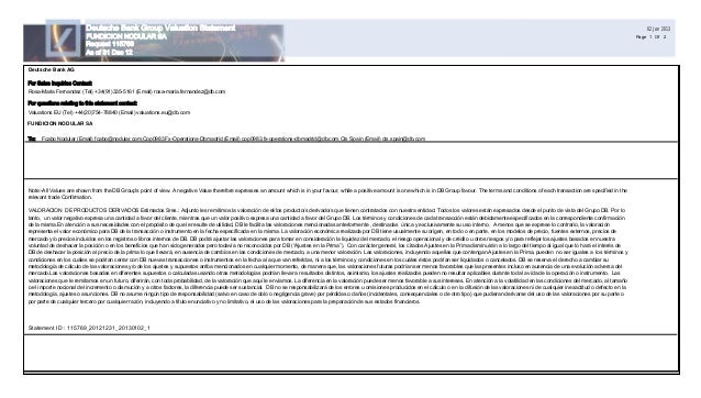 Sample Of Deutsche Bank Derivative Irs Mark To Market Mark To Model