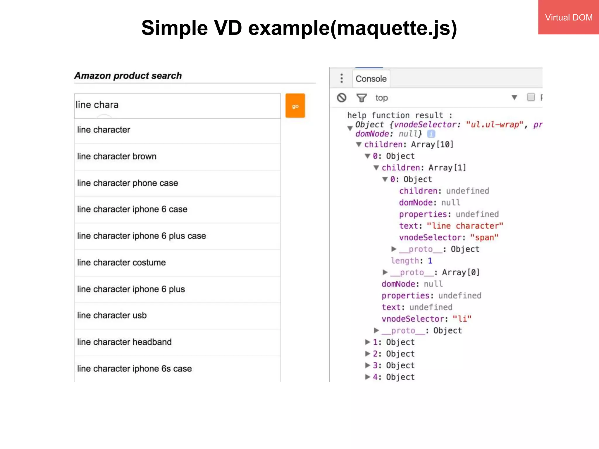 Simple VD example(maquette.js)
Virtual DOM
 