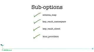 #MDBLocal
schema_map
Sub-options
key_vault_namespace
key_vault_client
kms_providers
 
