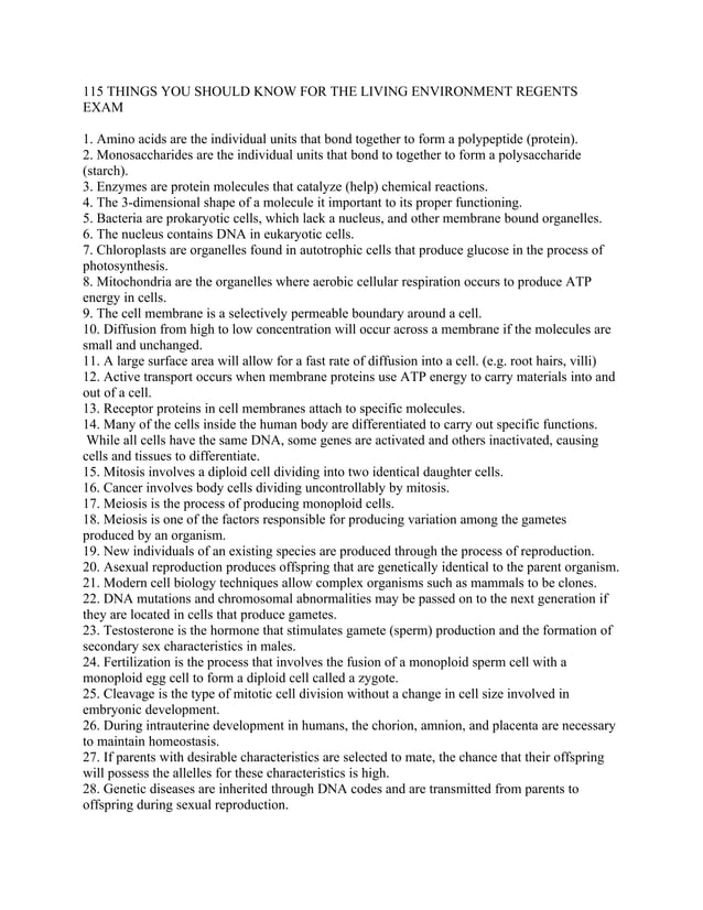 Biology 115 things you should know for the living environment regents