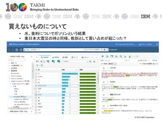 © 2016 IBM Corporation
買えないものについて
• 水、食料についでガソリンという結果
• 東日本大震災の時と同様。教訓として買い占めが起こった？
 