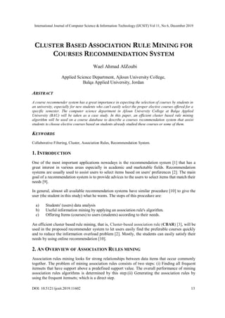 Cluster Based Association Rule Mining for Courses Recommendation System ...