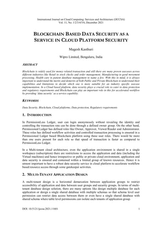 Blockchain based Data Security as a Service in Cloud Platform Security ...
