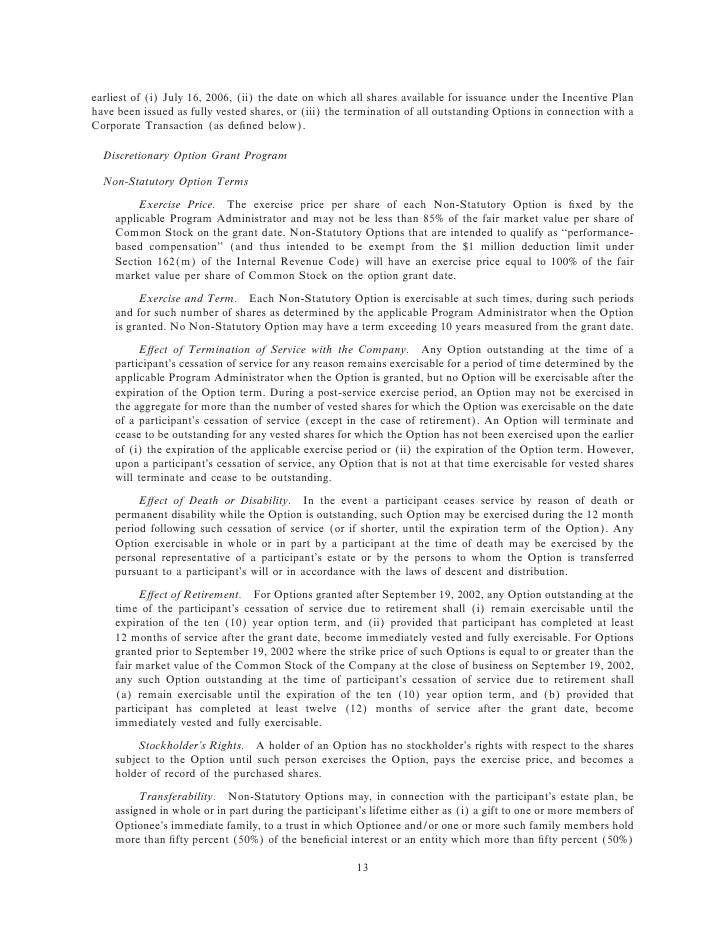 Issuance exercise and termination of stock options