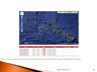 http://www.cvarg.azores.gov.pt/Cvarg/CentroVulcanologia/actividadesismovulcanica/?WBCMODE=Presentatio




                                                                       Nuno Correia 10/11               74
 