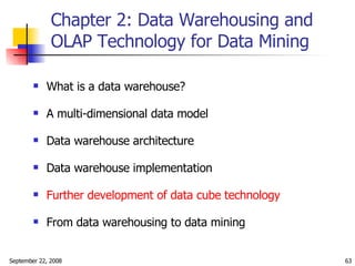 Chapter 2: Data Warehousing and OLAP Technology for Data Mining <ul><li>What is a data warehouse?  </li></ul><ul><li>A mul...