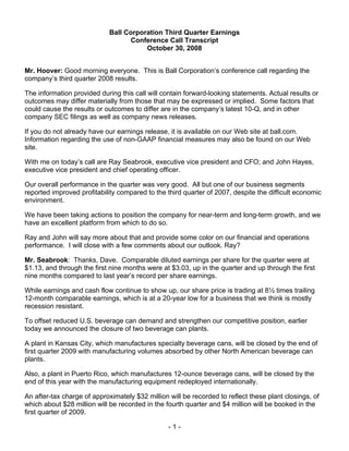 ball 3Q2008ConfCallTranscript_BallCorp