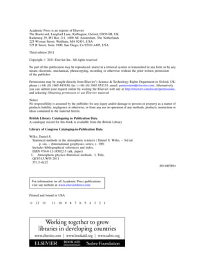 Statistical Methods In The Atmospheric Sciences 3rd Edition Daniel S ...