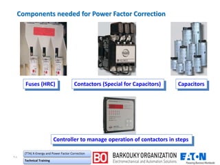 ۲۸
(TTA) X-Energy and Power Factor Correction
Technical Training
Components needed for Power Factor Correction
Fuses (HRC) Contactors (Special for Capacitors) Capacitors
Controller to manage operation of contactors in steps
 