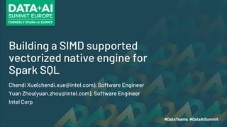 Building a SIMD supported
vectorized native engine for
Spark SQL
Chendi Xue(chendi.xue@intel.com), Software Engineer
Yuan Zhou(yuan.zhou@intel.com), Software Engineer
Intel Corp
 