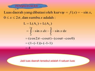PENYELESAIANJadiluasdaerahtersebutadalah 4 satuanluas