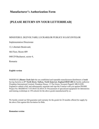 LETTER OF AUTHORISATION
