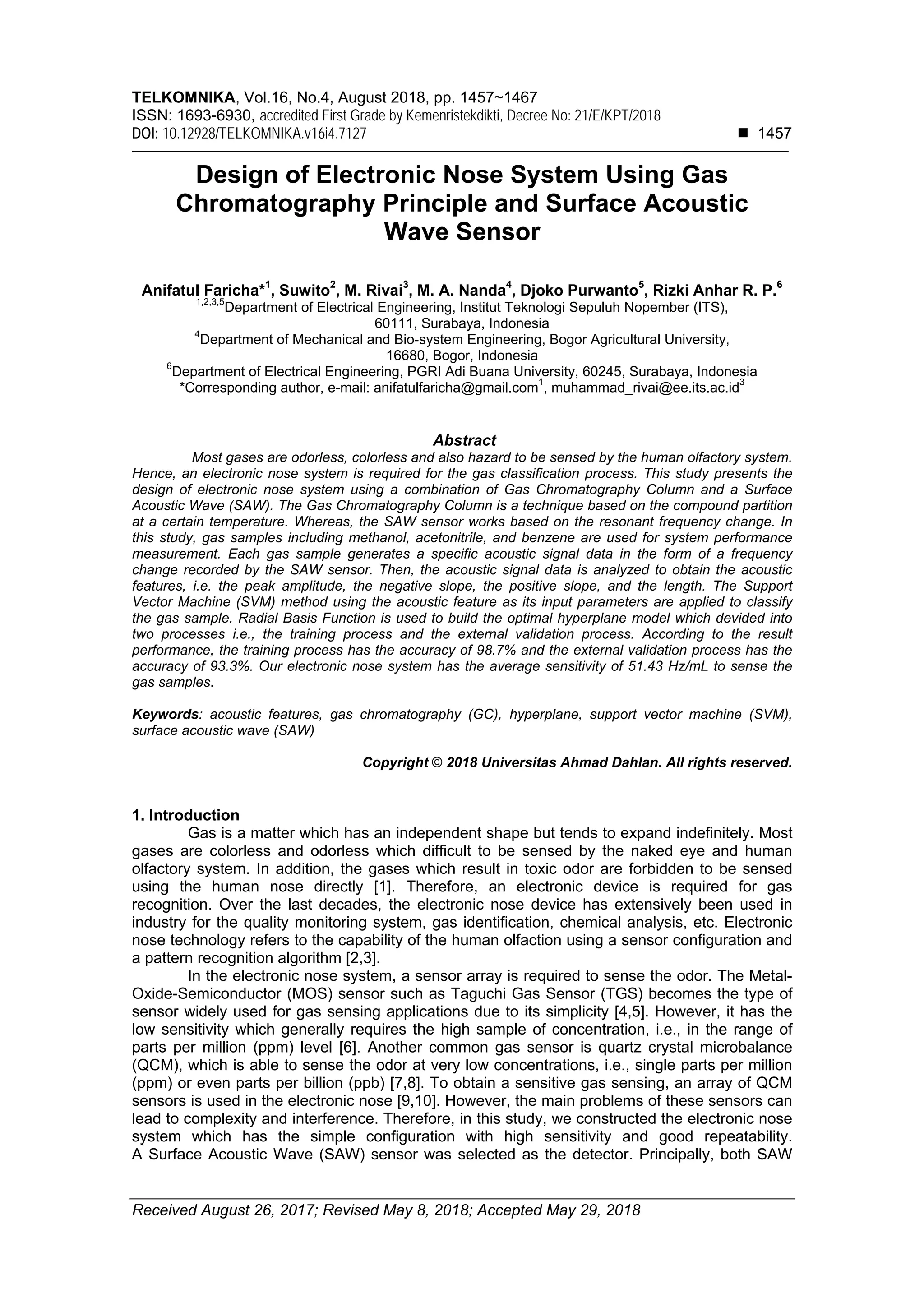 Design Of Electronic Nose System Using Gas Chromatography Principle And Design of electronic nose system using gas chromatography principle and