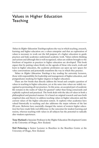 Values In Higher Education Teaching Tony Harland Neil Pickering | PDF