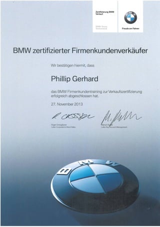 BMW (Schweiz) AG Verkäufer - Zertifikat