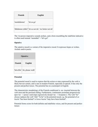 Conditional Optative FINNISH GRAMMAR | PDF
