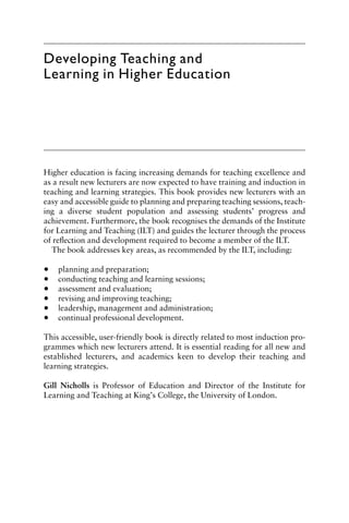 Developing Teaching And Learning In Higher Education Gill Nicholls | PDF