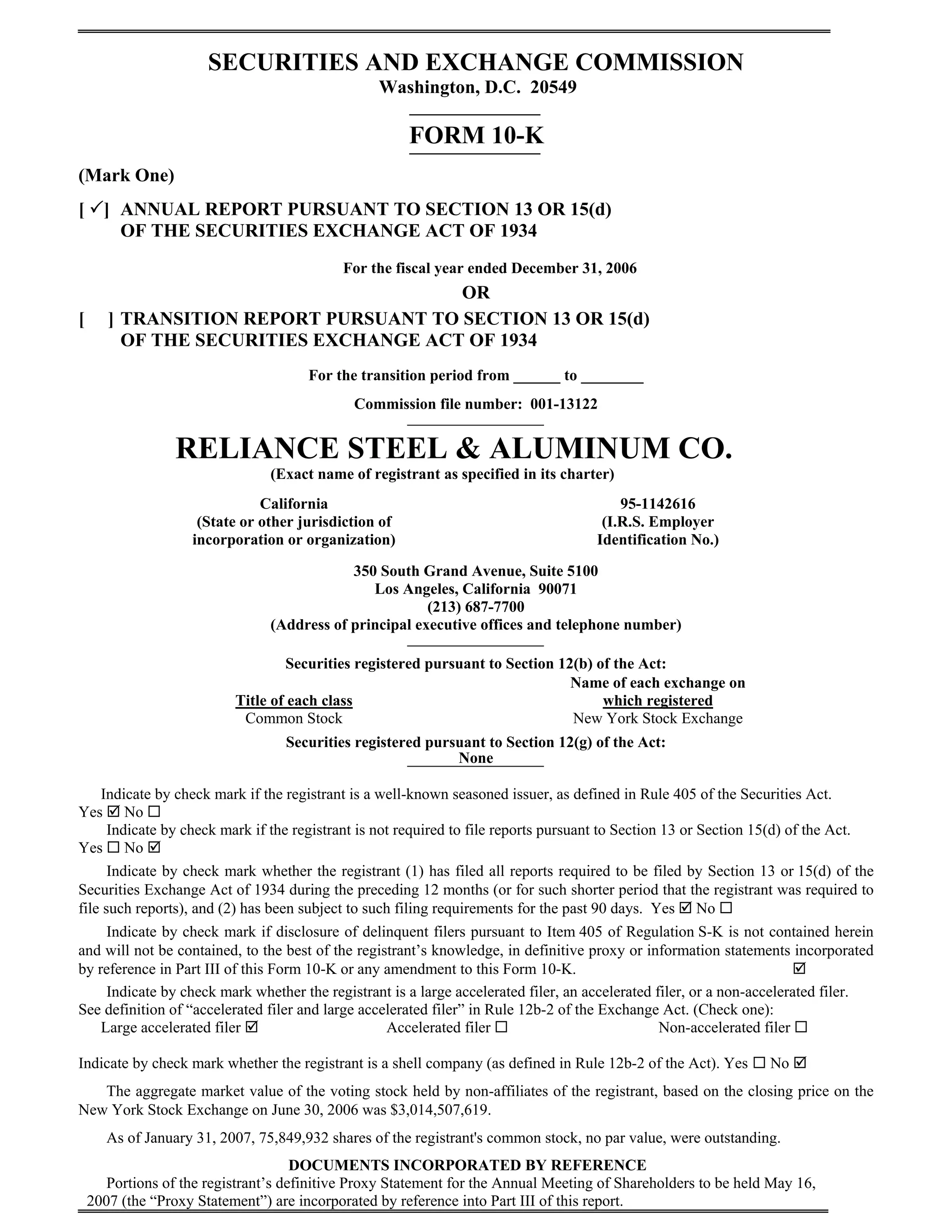 reliance steel & aluminum 2006_Form_10K