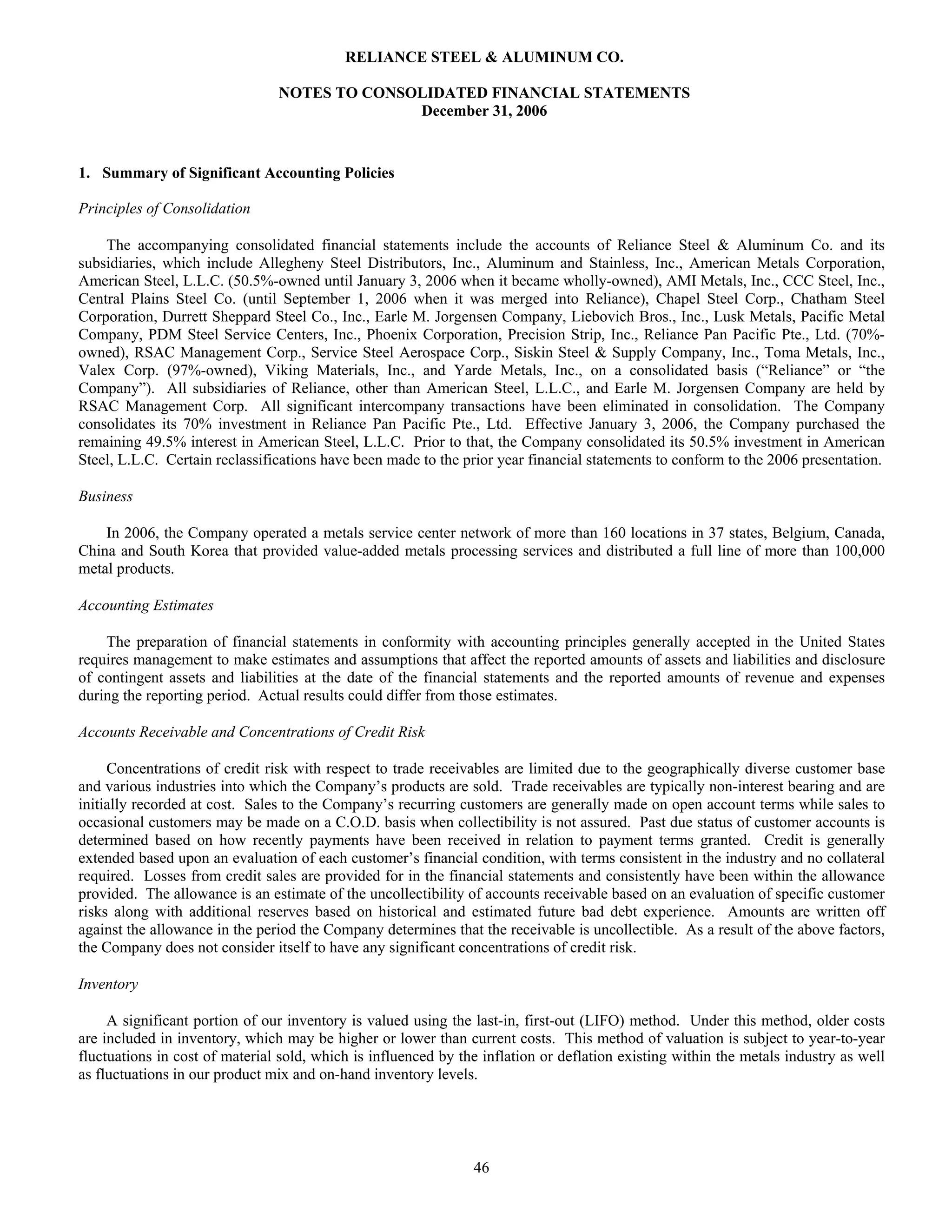 reliance steel & aluminum 2006_Form_10K