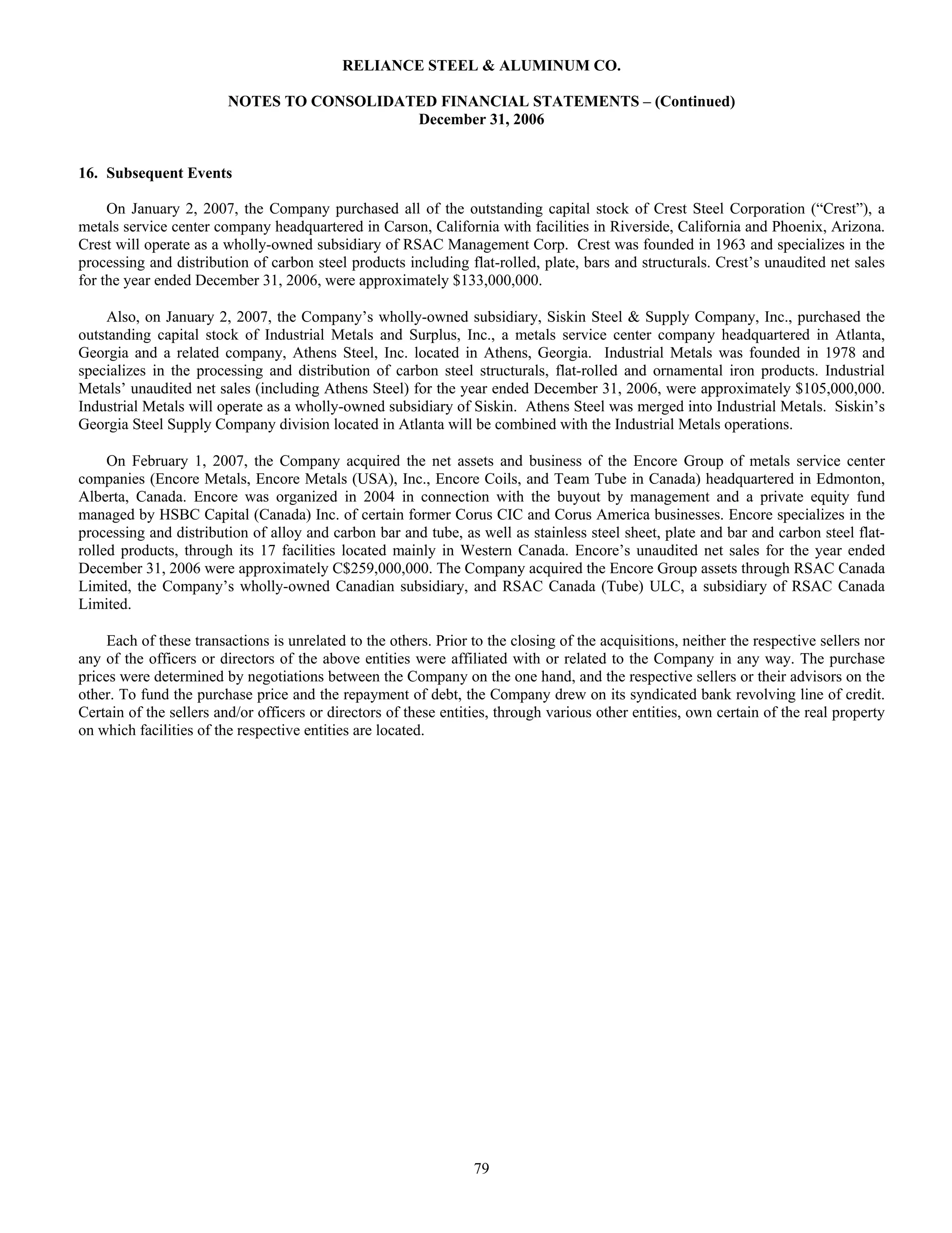 reliance steel & aluminum 2006_Form_10K