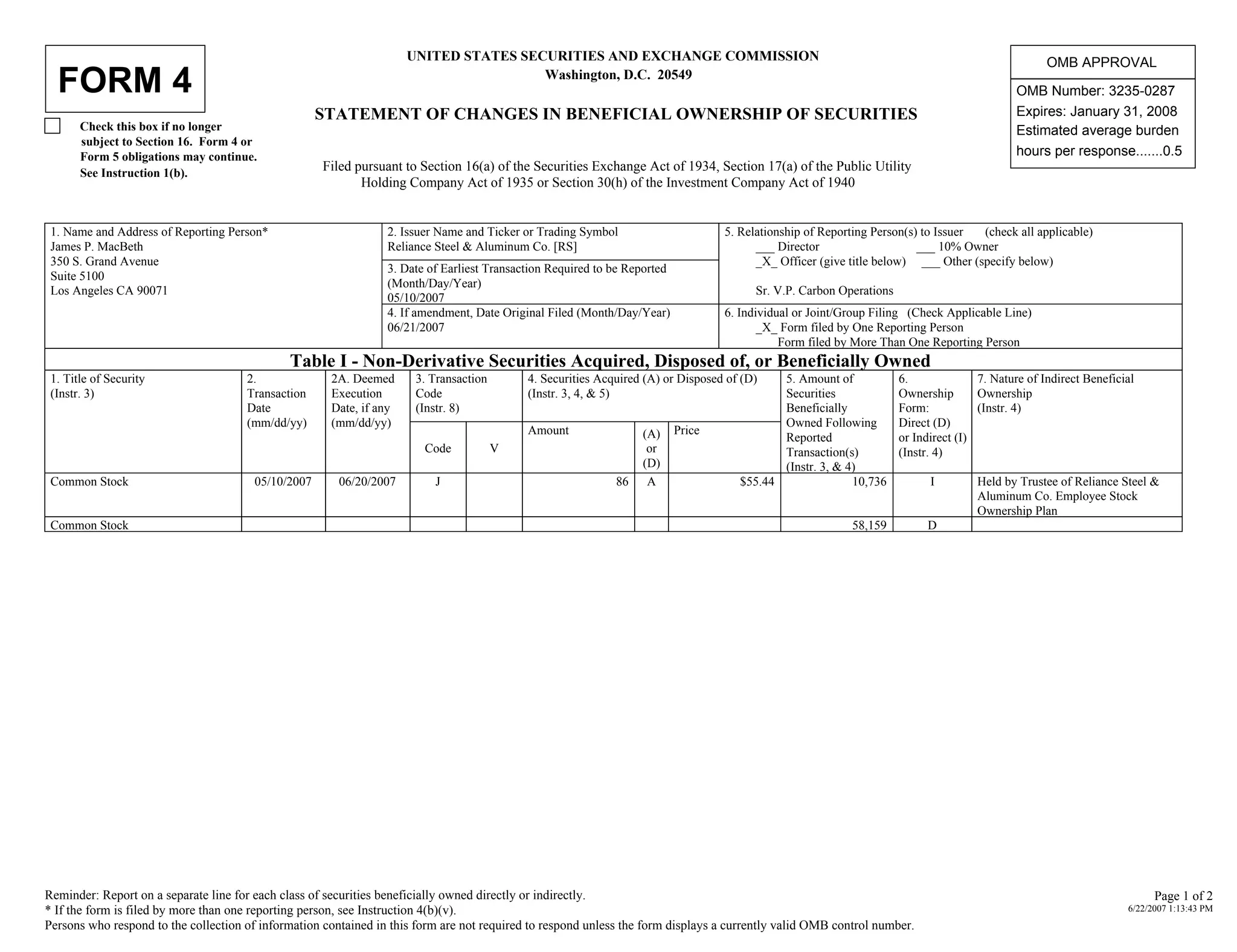 reliance steel & aluminum MacBethForm4_62007