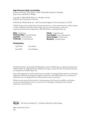High Performance MySQL Optimization Backups Replication and More Second ...