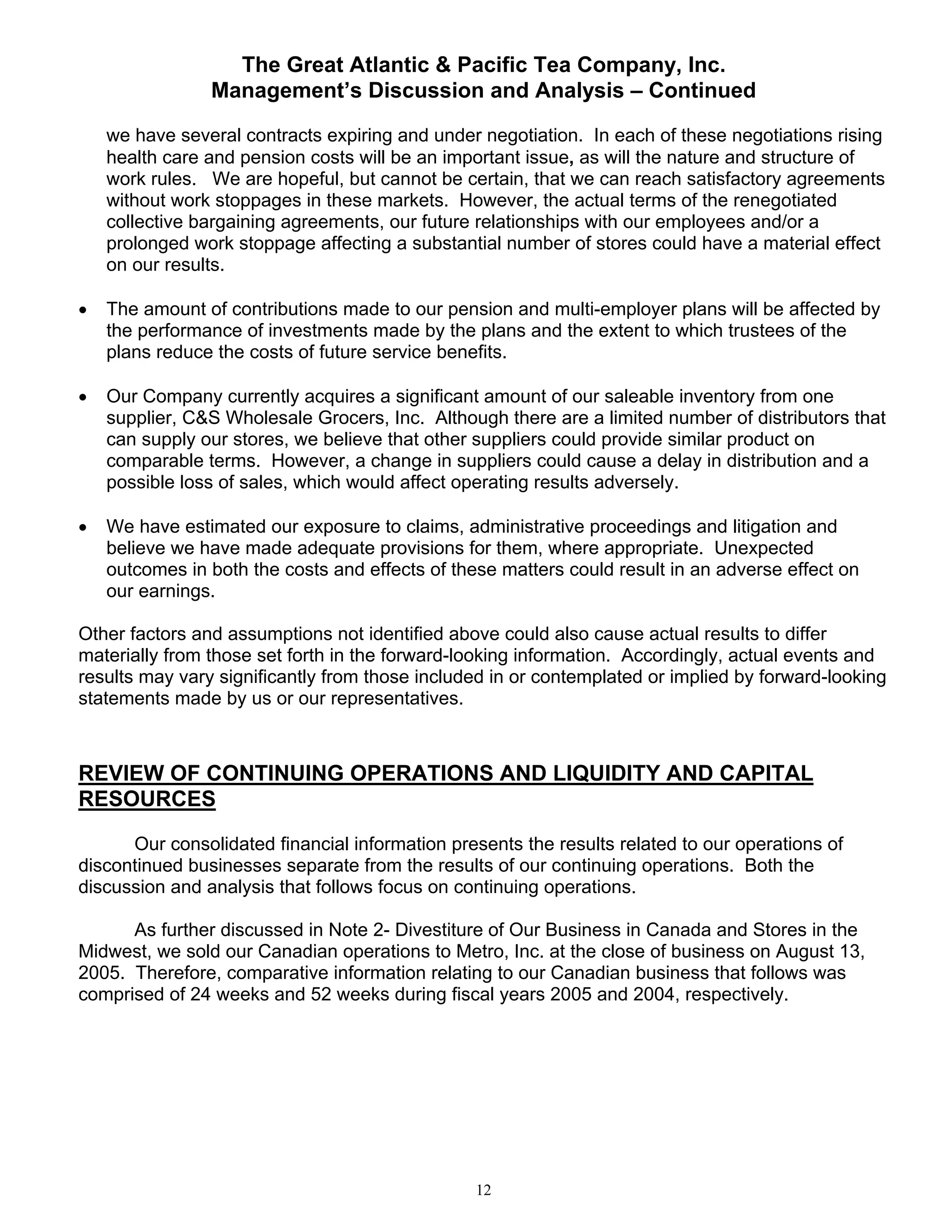 great atlantic & pacific tea Annual_Report_2005