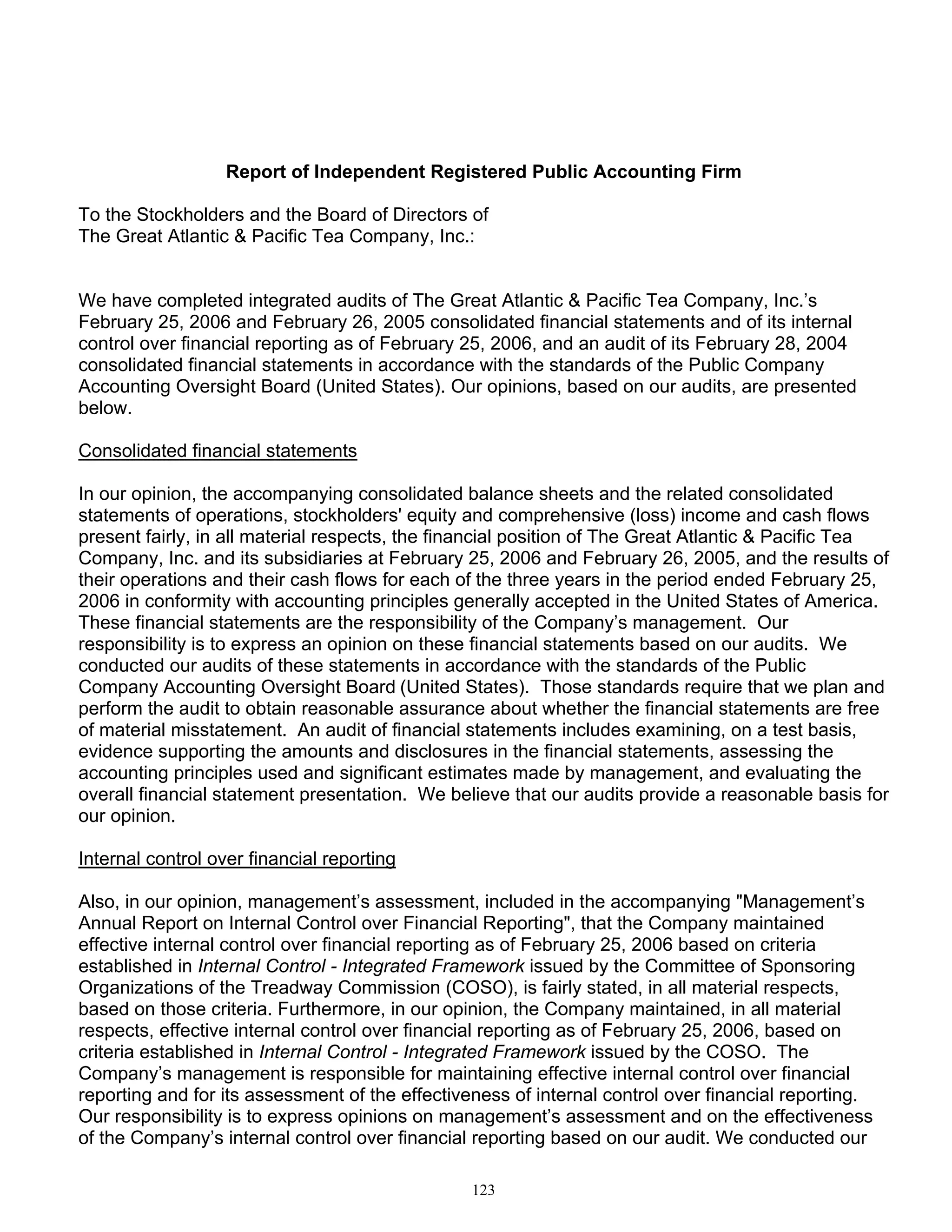 great atlantic & pacific tea Annual_Report_2005