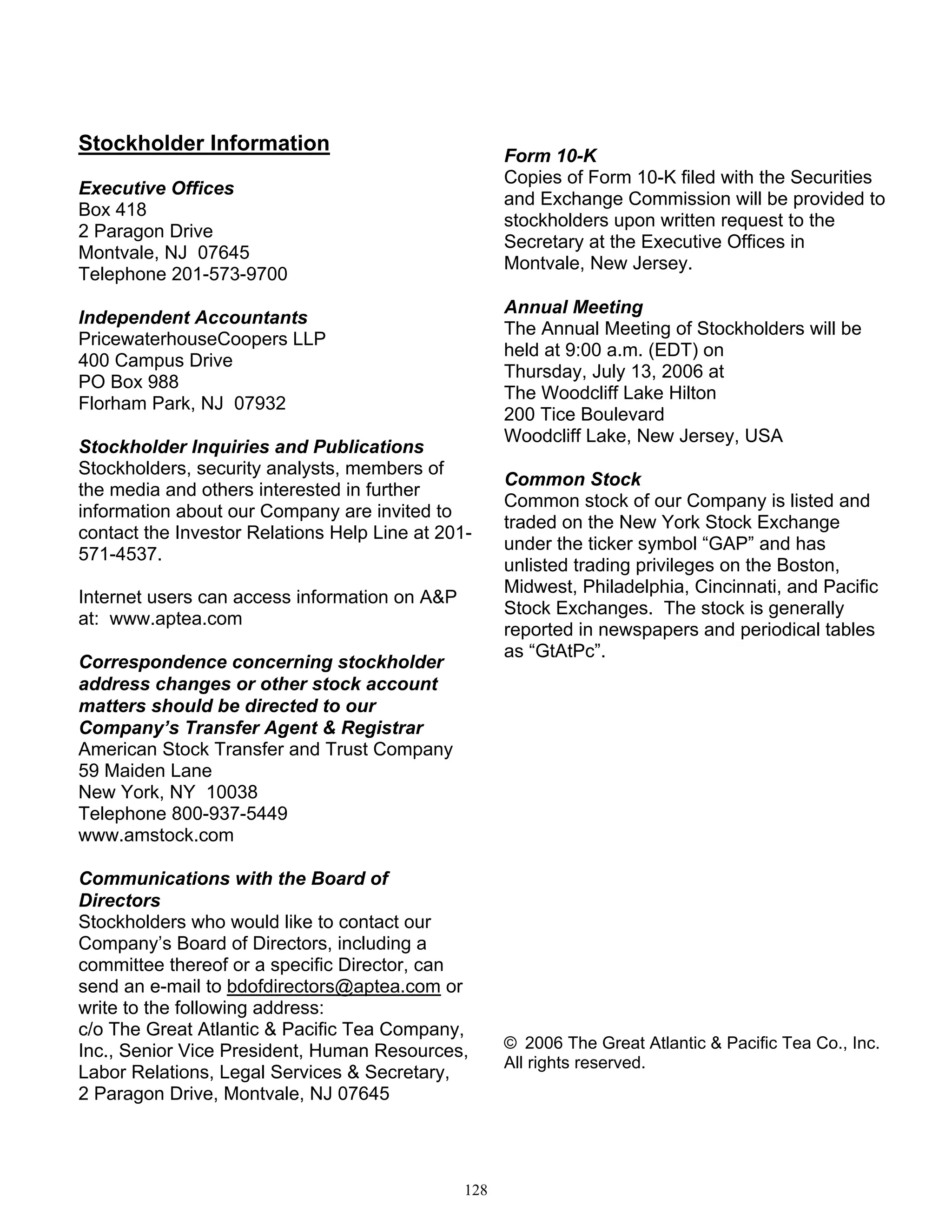 great atlantic & pacific tea Annual_Report_2005