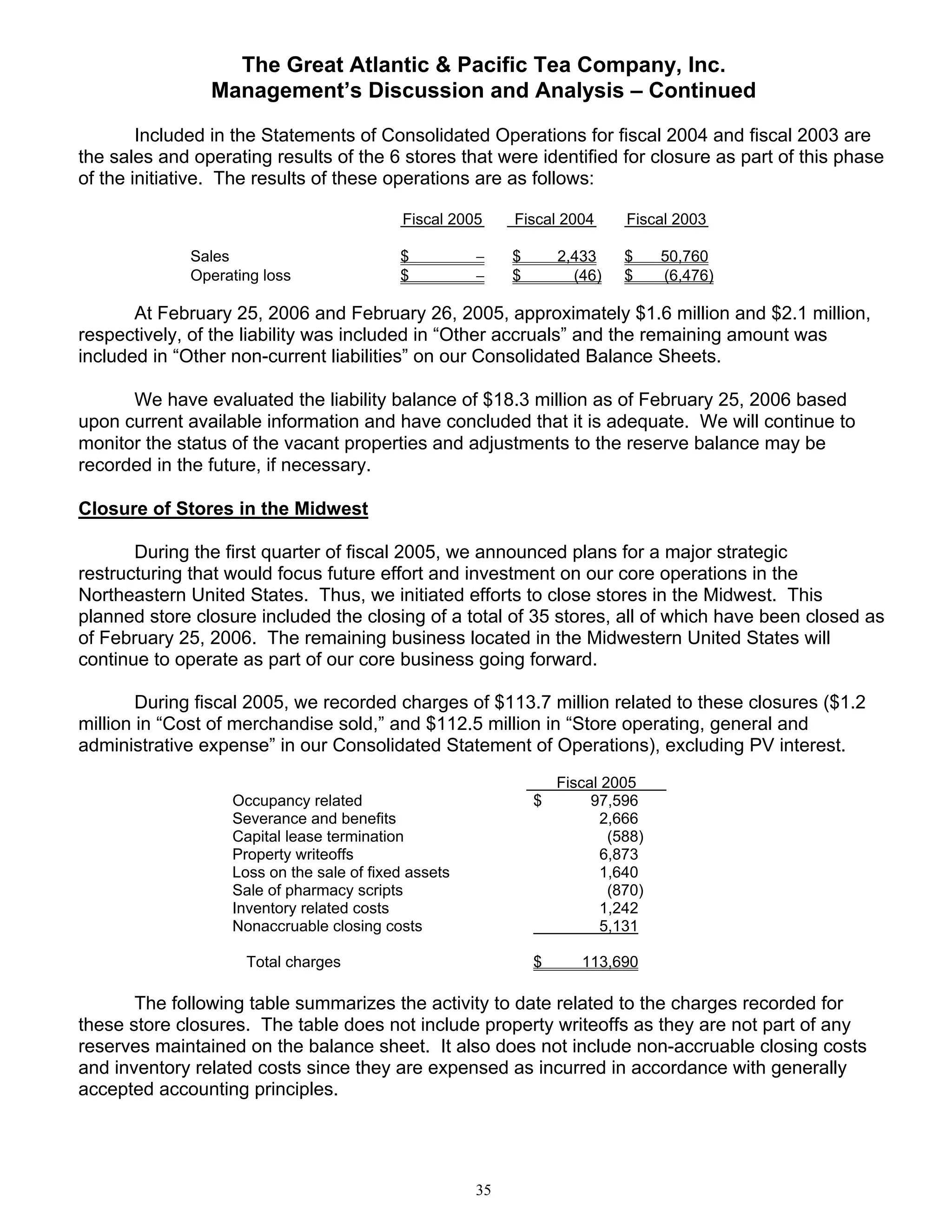 great atlantic & pacific tea Annual_Report_2005