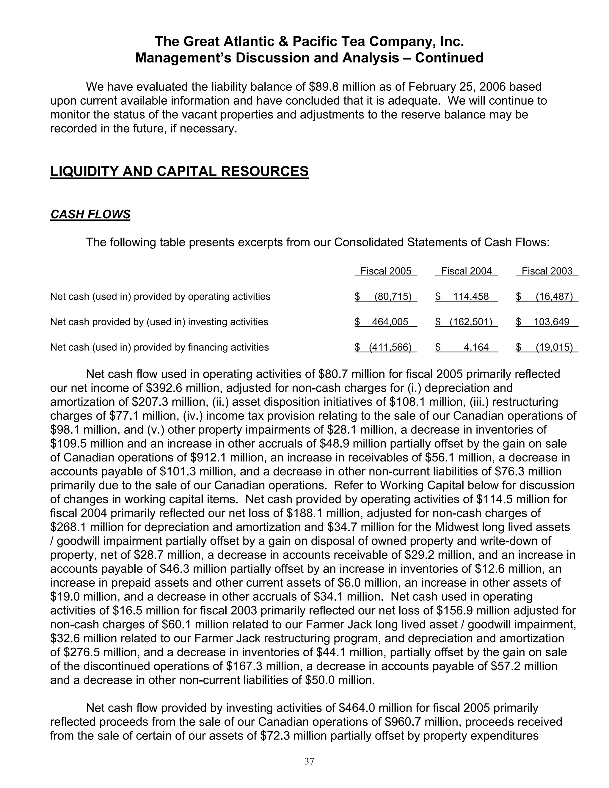 great atlantic & pacific tea Annual_Report_2005
