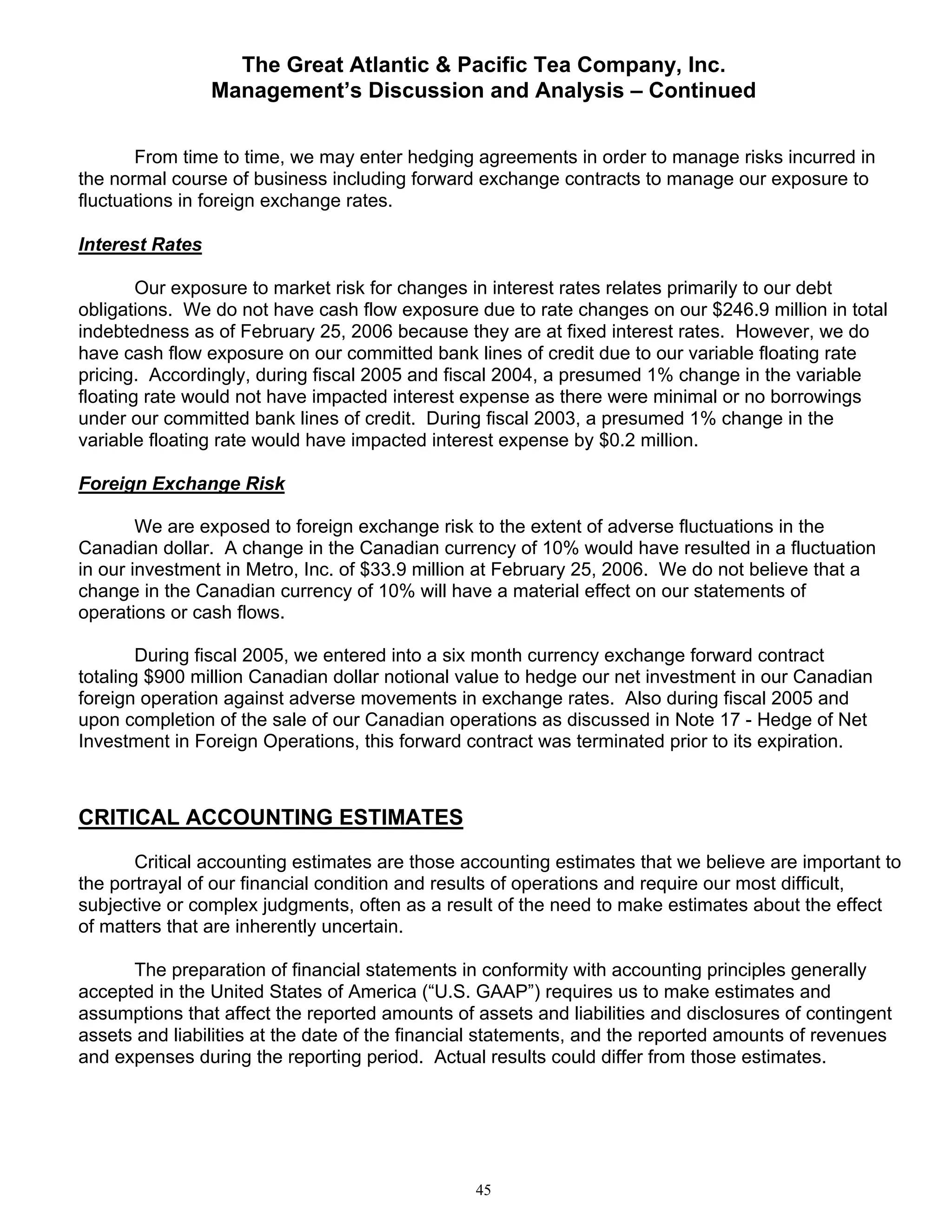 great atlantic & pacific tea Annual_Report_2005