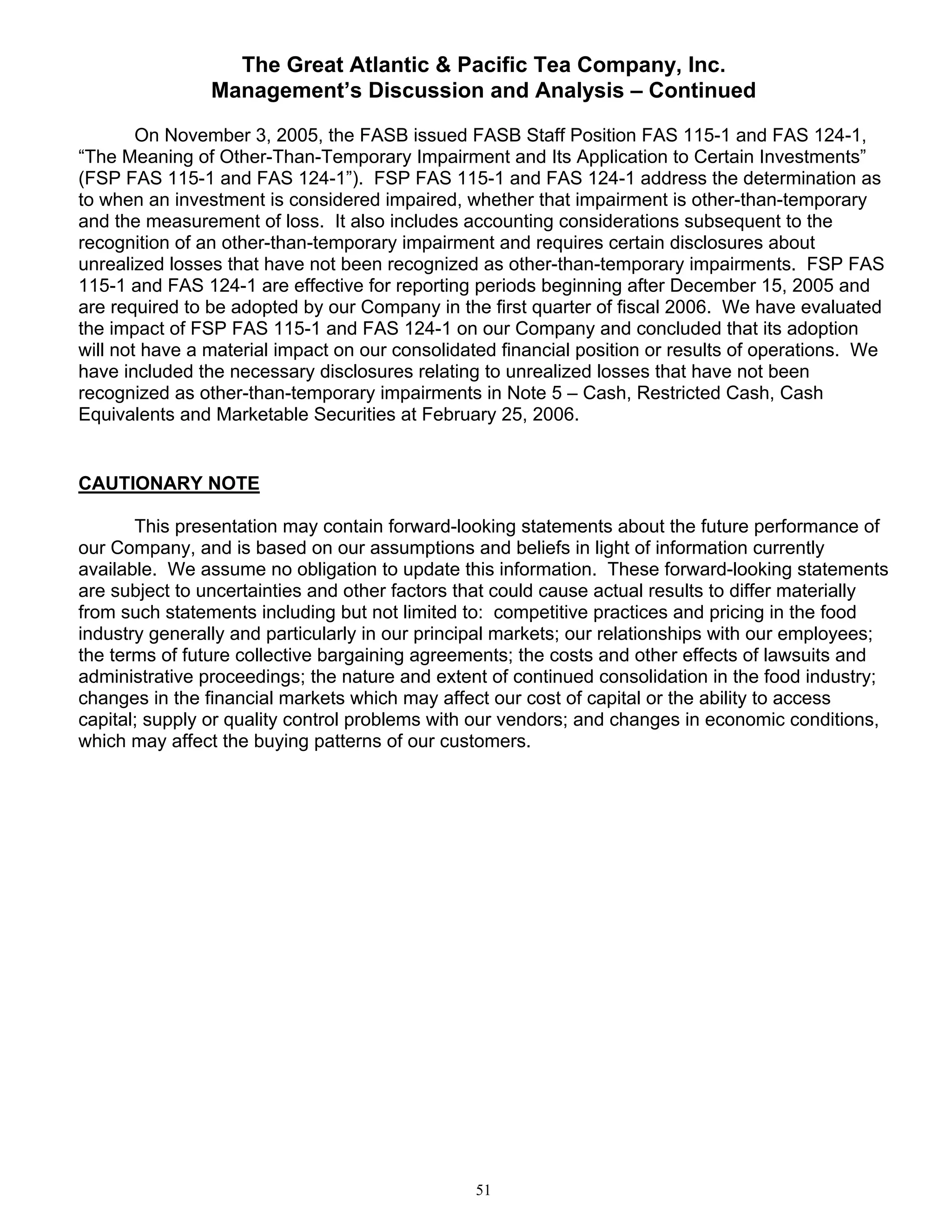 great atlantic & pacific tea Annual_Report_2005