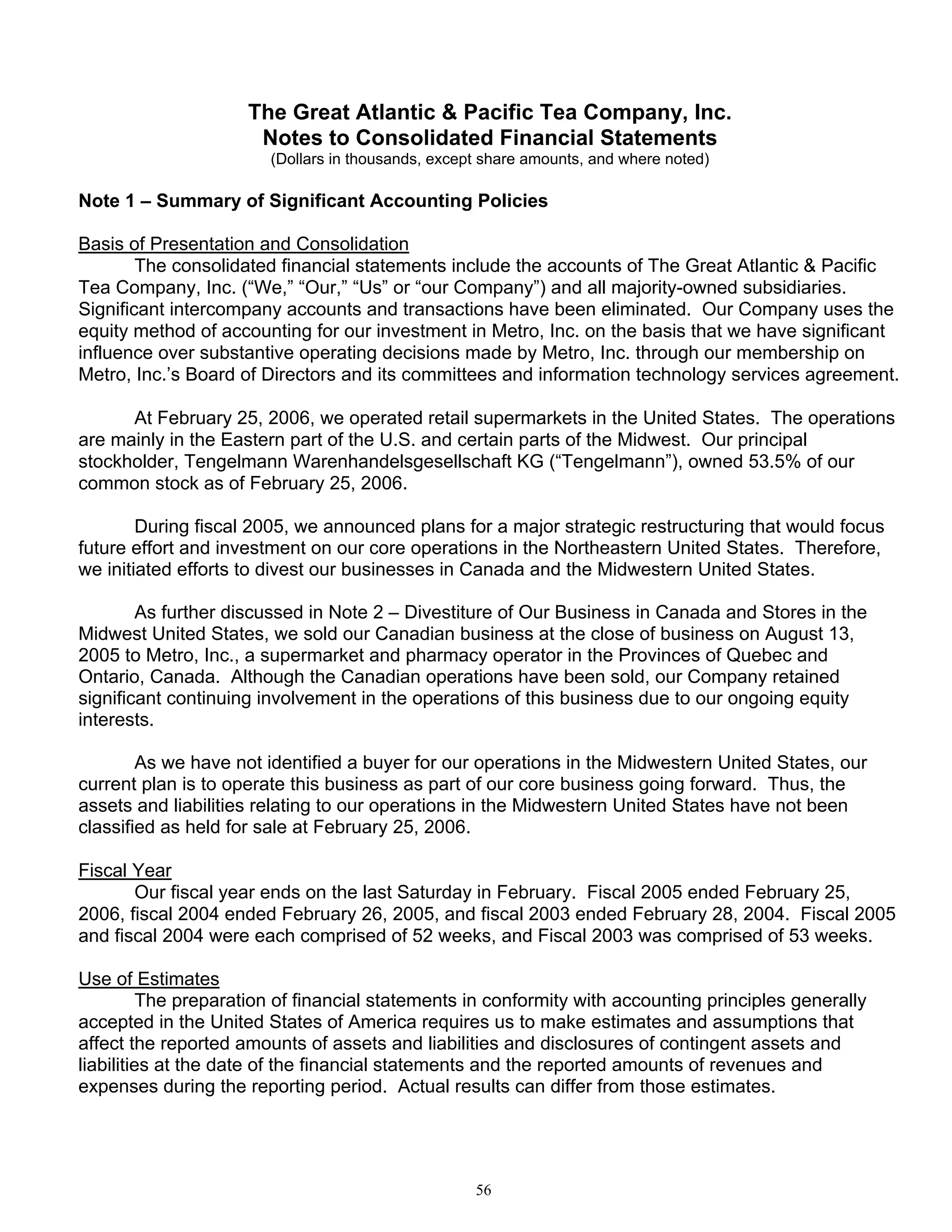 great atlantic & pacific tea Annual_Report_2005