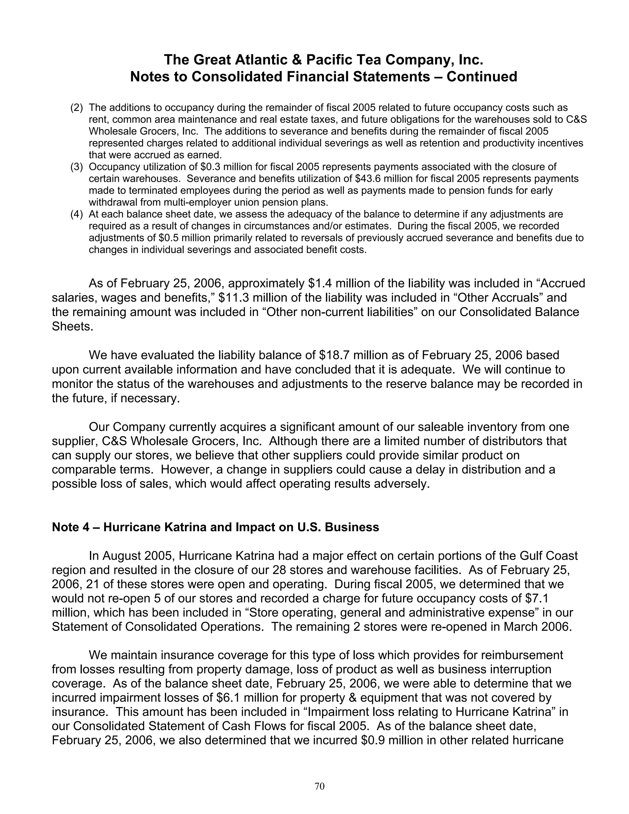 great atlantic & pacific tea Annual_Report_2005