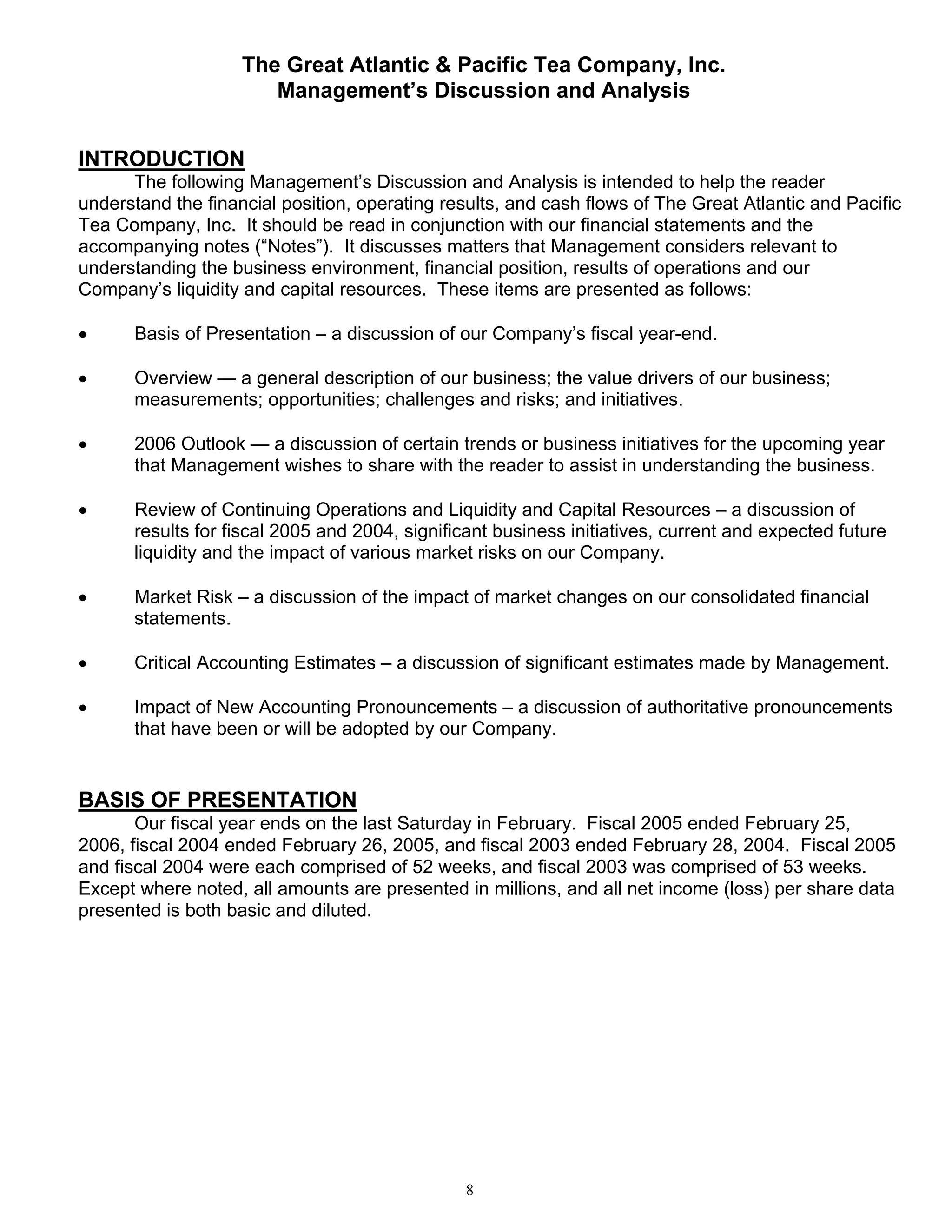 great atlantic & pacific tea Annual_Report_2005