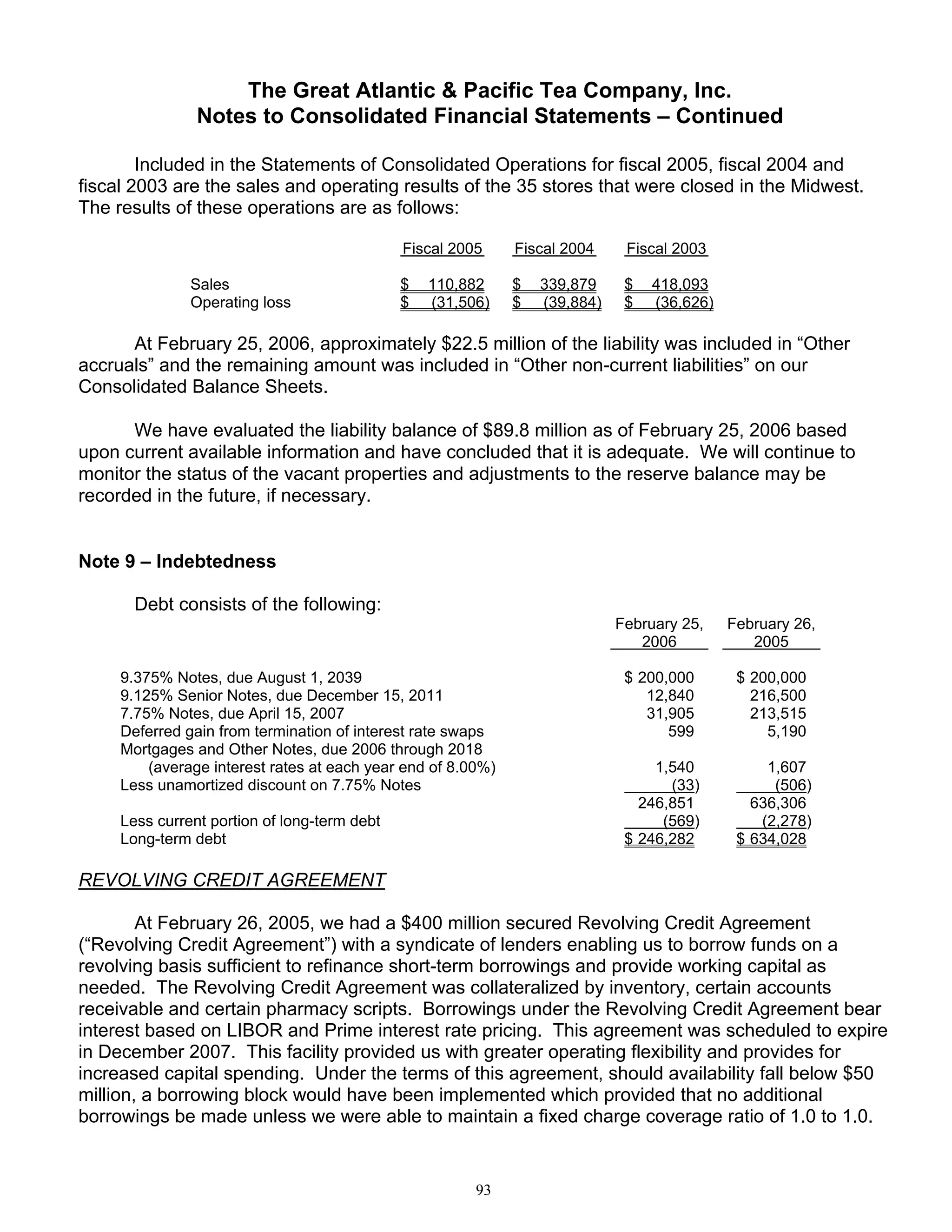 great atlantic & pacific tea Annual_Report_2005