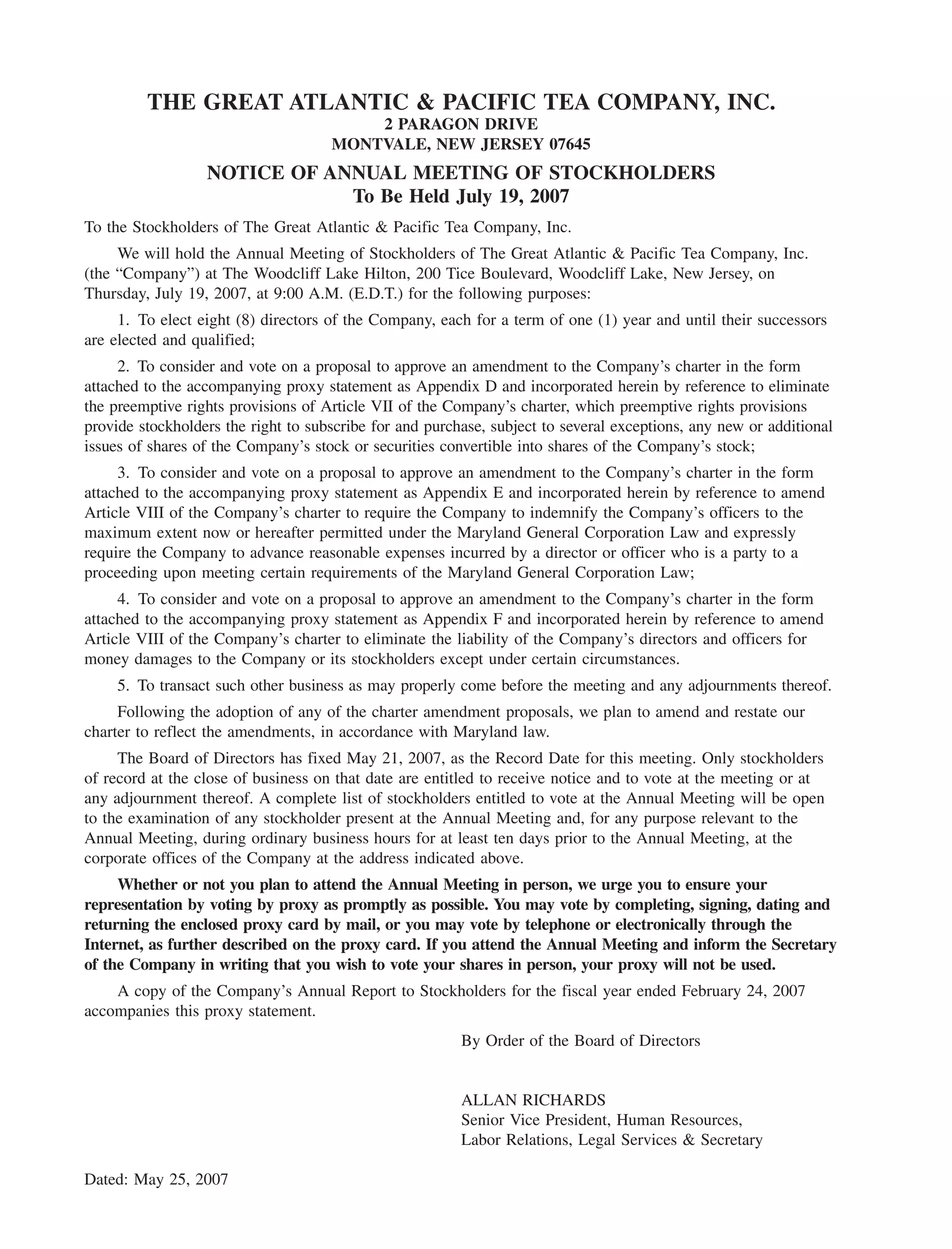 great atlantic & pacific tea 2006_proxy