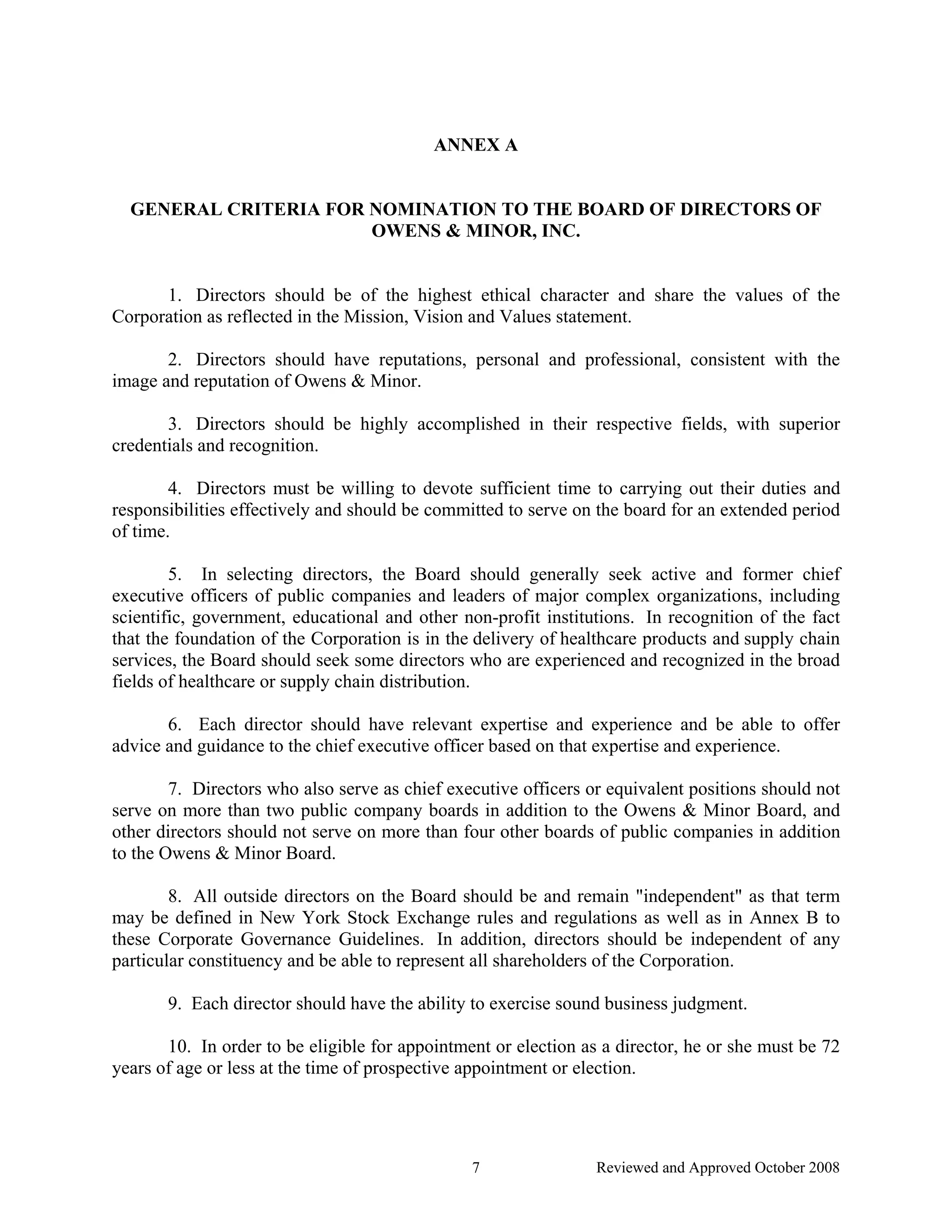 owens & minor guidelines